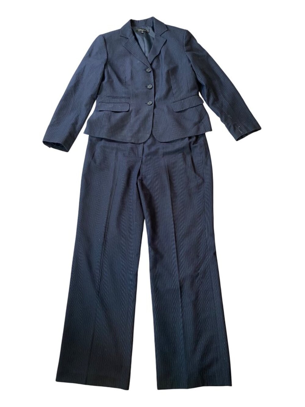 Nine West Womens Pinstripe Black Suit Set Blazer & Pants Size 14
